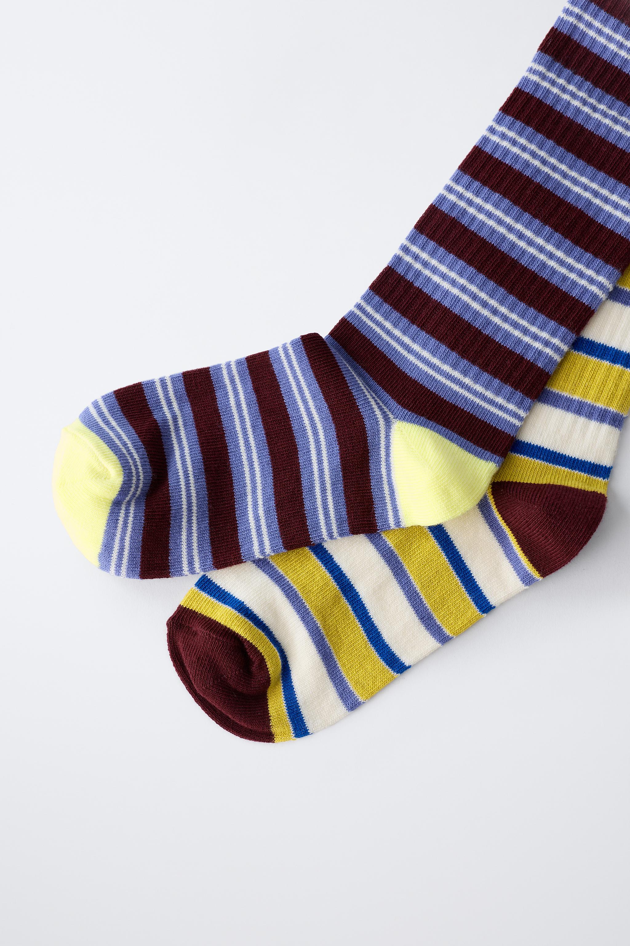 LOT DE DEUX PAIRES CHAUSSETTES MONTANTES À RAYURES